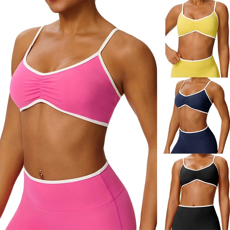 New Summer Adjustable Shoulder Seamless With Padding Contrasting Stripes XL Sports Women's Bra Spandex Nylon Gym Fitness Bra