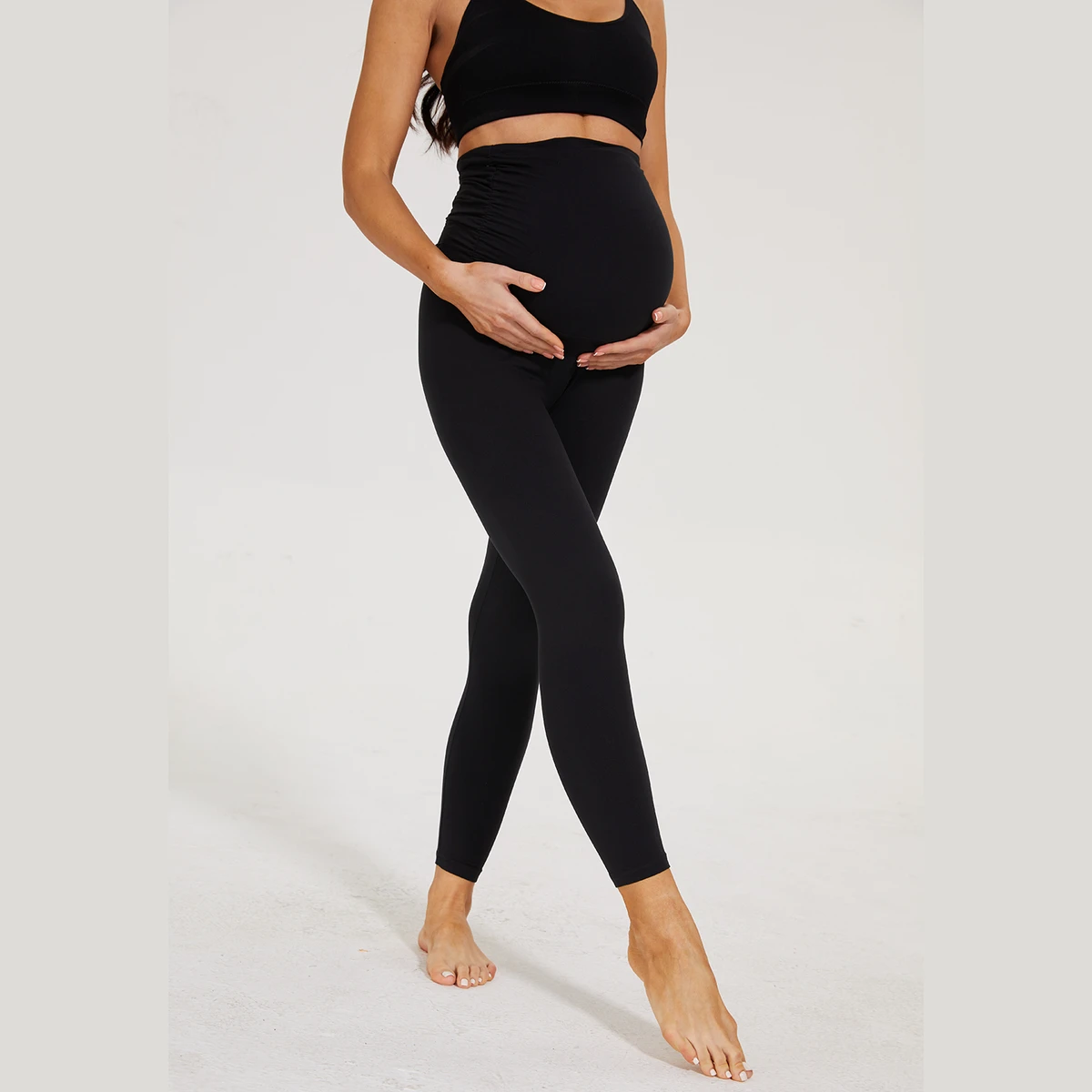 Women's Super Soft High Waist Essential Stretch Maternity Leggings Skinny Pants Perfect Belly Fit Pregnancy Knitted Breathable