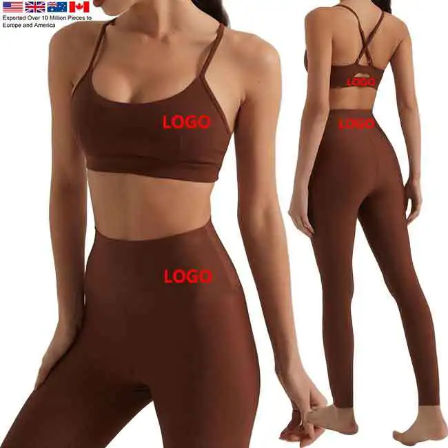 New Arrival Ladies Crisscross Sports Vest High Waist Yoga Leggings Sweat Resistant Breathable Quick Dry Active Wear Set