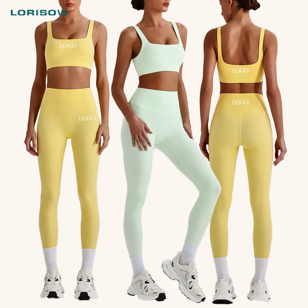 LORISOW Wholesale Breathable Backless Bras High Waist Hip Line Sports Leggings for Women Yoga Suit Running Pants Fitness Set