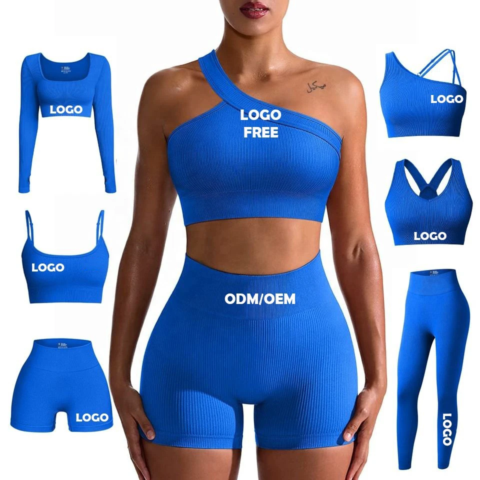 Sample Production Seven Days Women Fitness Sports Gym Push Up Activewear Seamless Workout High Waist 6 Pcs Ribbed Yoga Sets