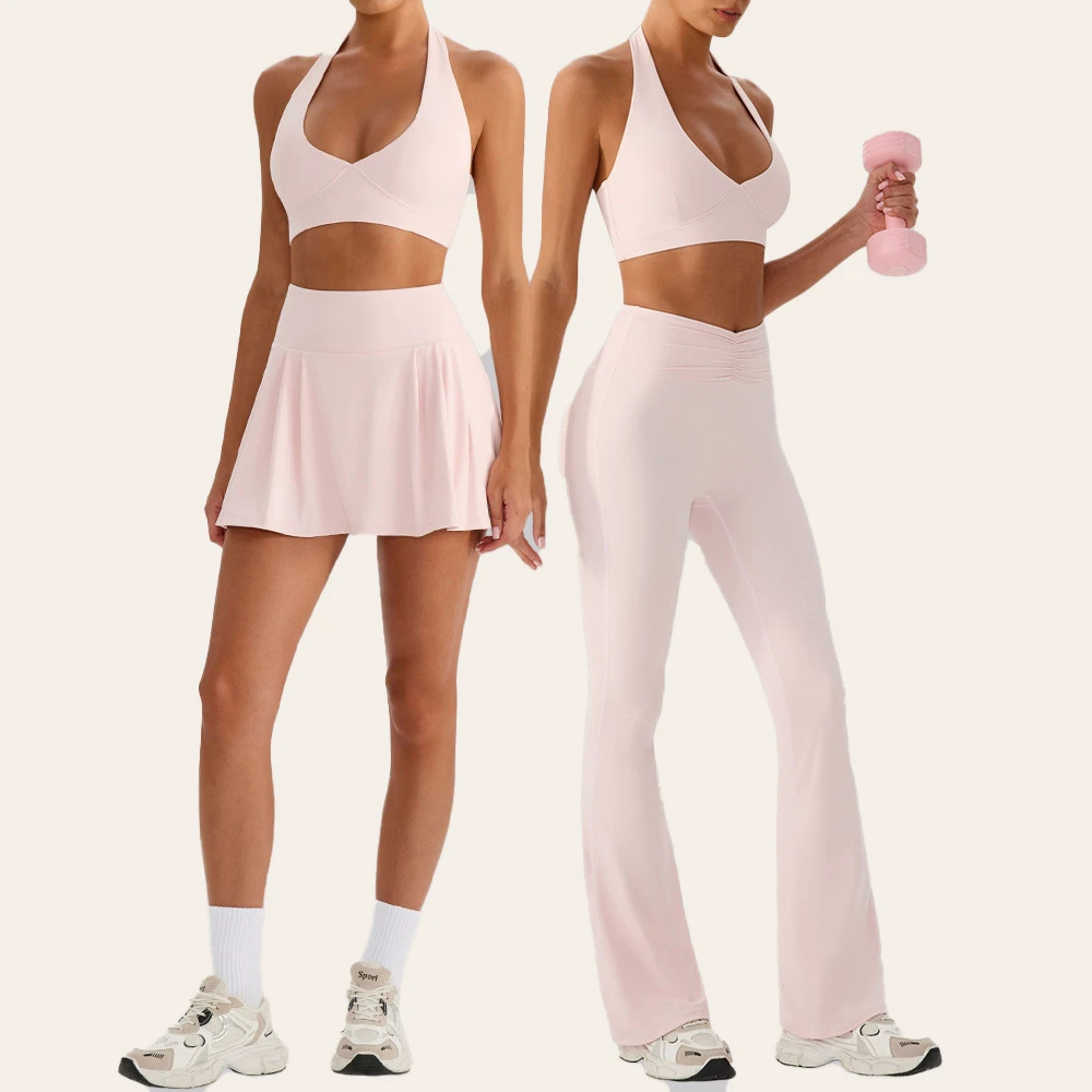 Logo Service Push Up Halter Neck Bra Sexy Sports Set Lightweight High Waist Athletic Wear Activewear Clothing For Women