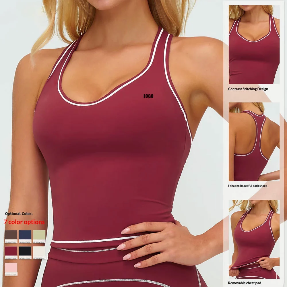 Contrasting Color Activewear Custom Sports Bra Spaghetti Thin Strap Sports Vests Cross Backless Plus Size Yoga Women Sports Bra