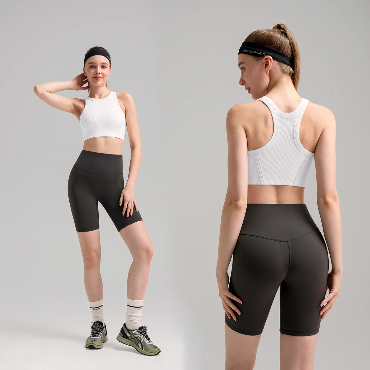 Women's Lightweight Ribbed Sports Bra - High Neck Racerback with Sewn-in Pads, Medium High Support for Yoga, Pilates & Running