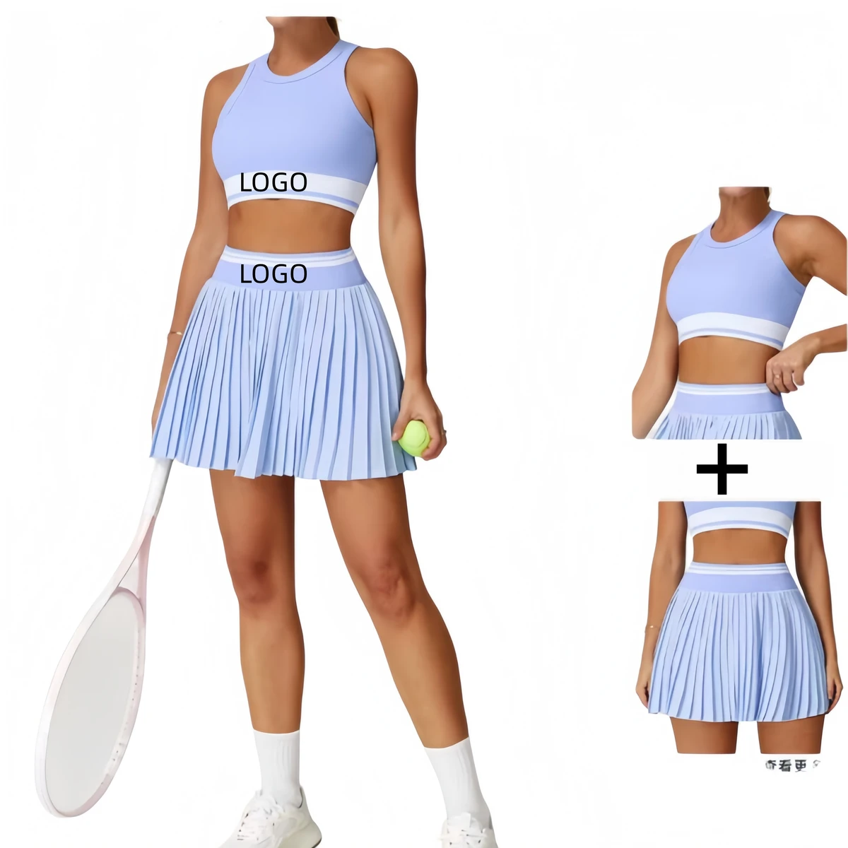 Newly Designed AL Women's Quick Drying High Waisted Tennis Skirt Short, Contrasting Color, High Elasticity Yoga Sports Bra Set