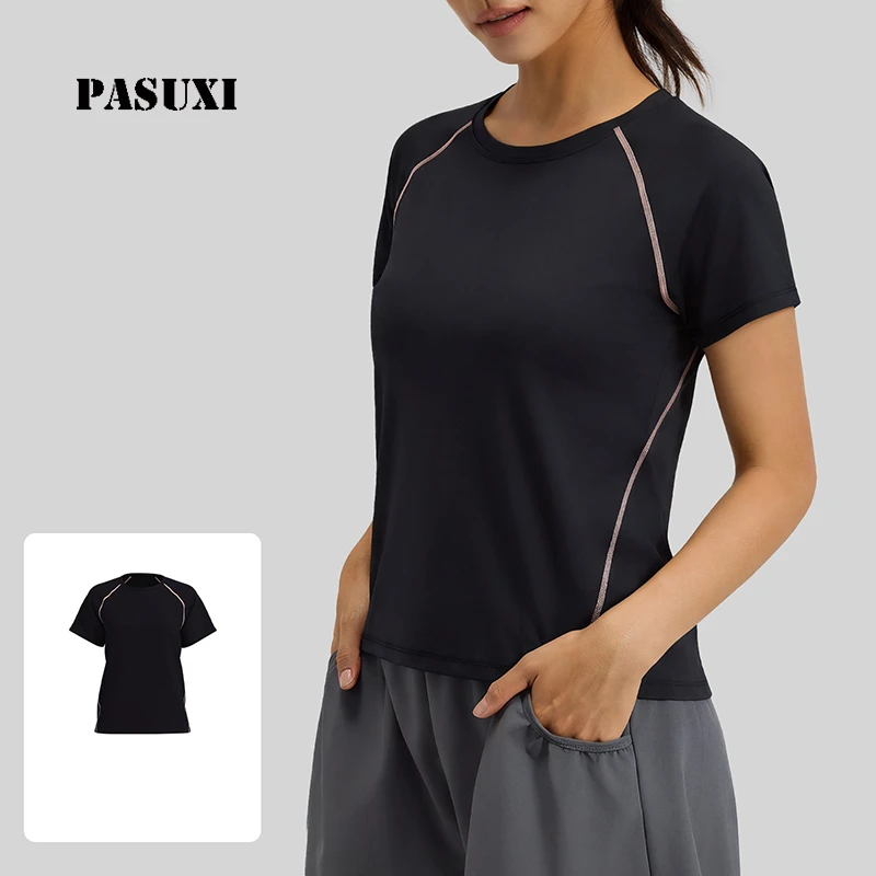 PASUXI Womens Short Sleeve Yoga Top Breathable Quick Dry Moisture Wicking Fitness Workout Gym Sportswear Seamless Lightweight