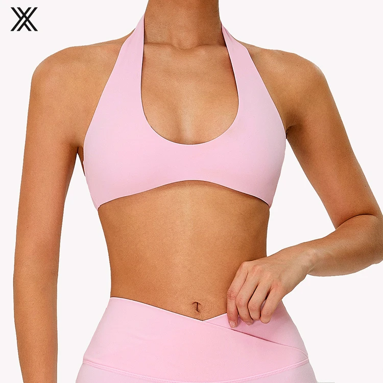 Women's Lightweight Fitness Bra Padded Sexy Halter Design Sport Bra Yoga Fitness Active Workout Top