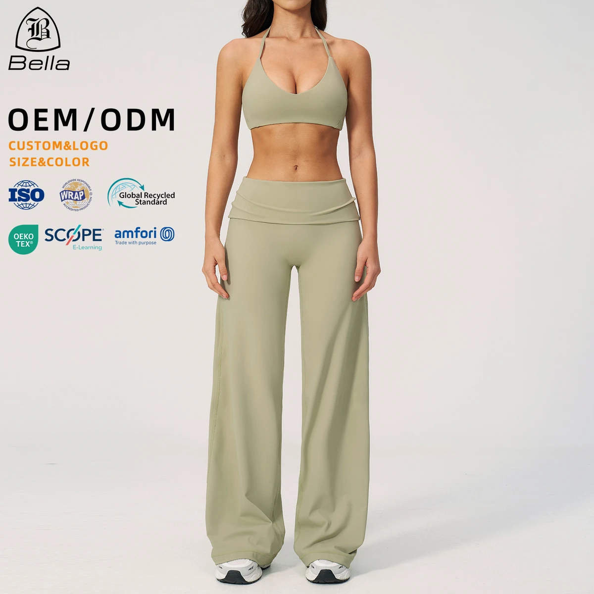 Custom High Stretch Soft Yoga Leggings Gym Sports Bra High Waist Wide Leg Yoga Pants Two Piece Set Activewear Manufacturers