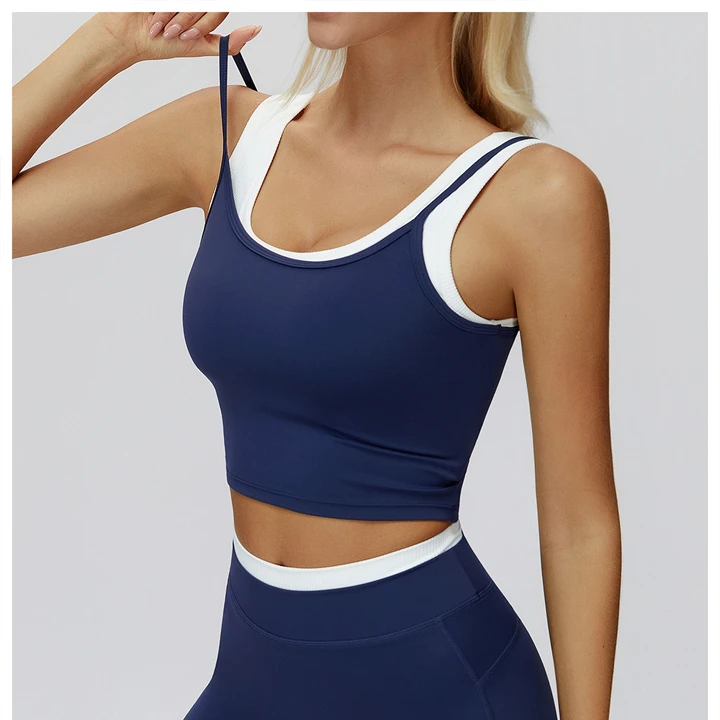 Women's High Support Slim Fit Sleeveless Sports Bra with Front Logo Four-Way Stretch Breathable Gym Yoga Workout Tank Top