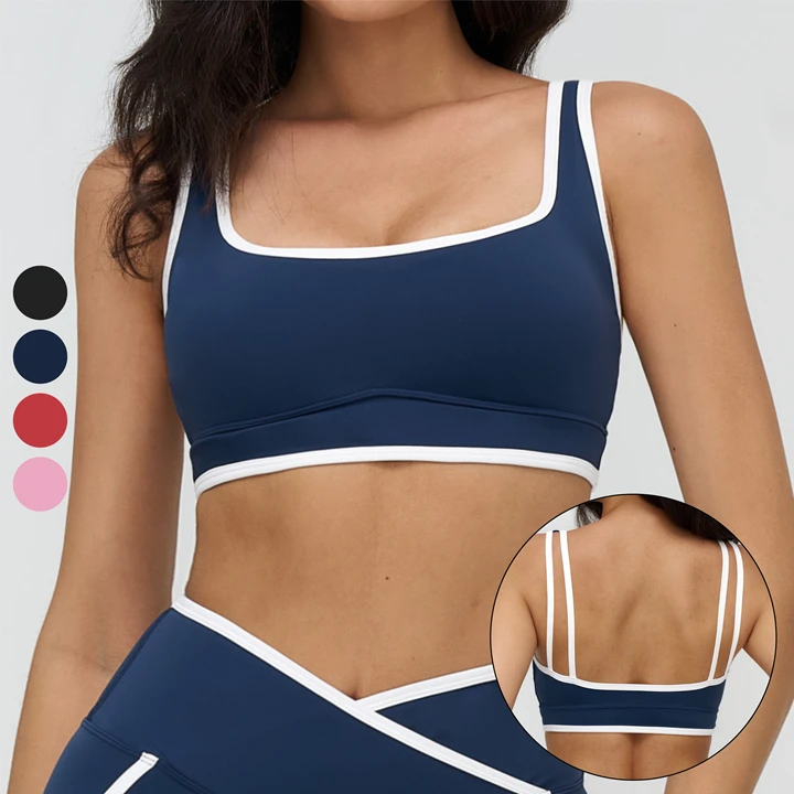 2026 New Color Blocking Breathable High Support Backless Wide Shoulder Straps Women's Yoga Sports Bra Chest Pad Lightweight Gym