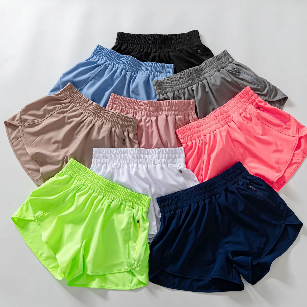 Custom Women Solid Print High-Waisted Sports Shorts Double Layer Skin Friendly Quick Dry Running Fitness Yoga Shorts With Pocket