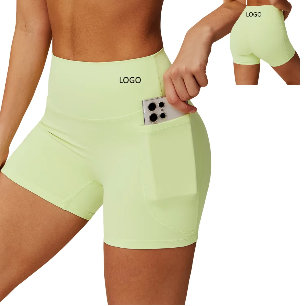 Women's High Waist Quick Dry Eco-Friendly Breathable Tummy Control Shorts with Side Pockets for Running Yoga Gym Fitness