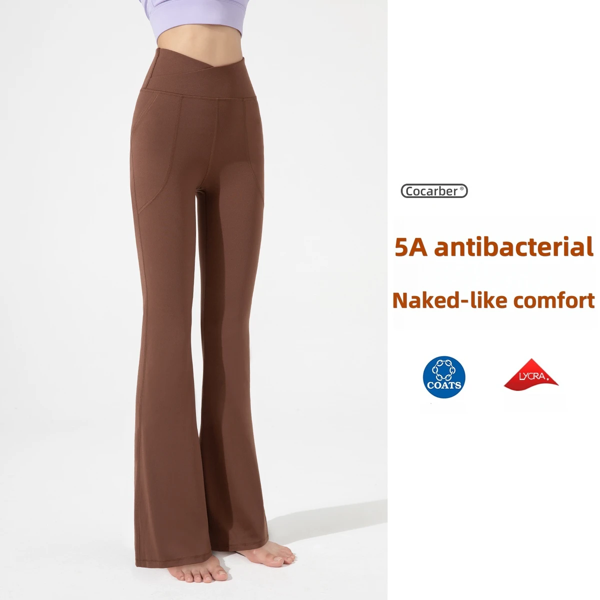 Women's Antibacterial Yoga Flared Pants with Pockets Bare-feel High-waisted Flared Yoga Pants