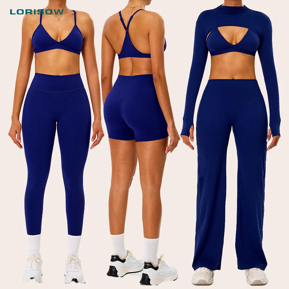 Wholesale Custom Gym Fitness High Quality 5 Piece Yoga Wear Sustainable Workout Clothing Yoga Leggings Running Bra Sportswear