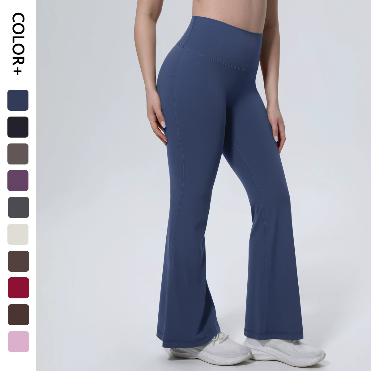High Waist Solid Color Yoga Flare Workout Pants Breathable Sweat-Wicking Four-Way Stretch Seamless Quick Dry Lightweight Soft