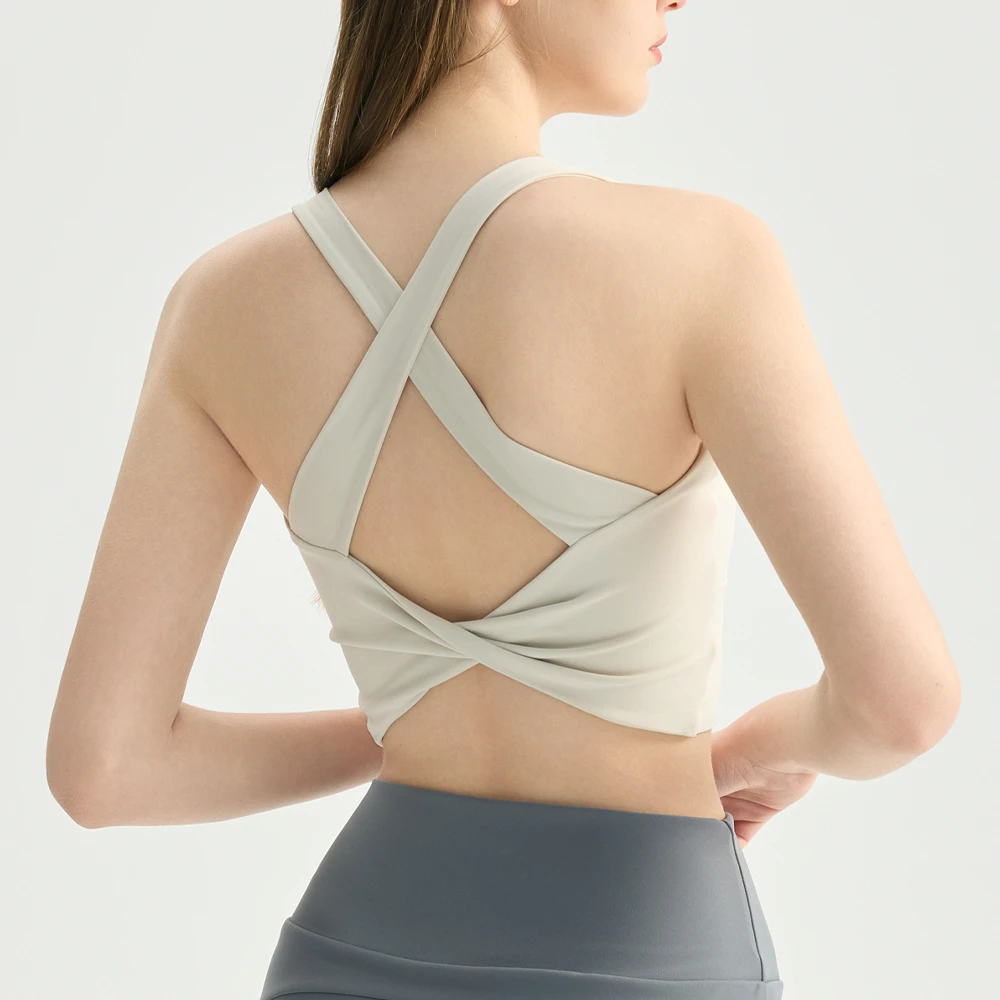 High Compression Women's Sports Bra for Running Yoga Fitness Training Fashion Cross Beauty Back Nude