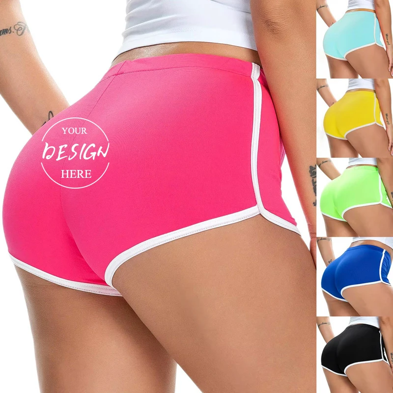 2026 Custom Logo Women's Sexy Candy Color Running Stretch Sports Shorts Hot Pants Elastic Waist Casual Yoga Yoga