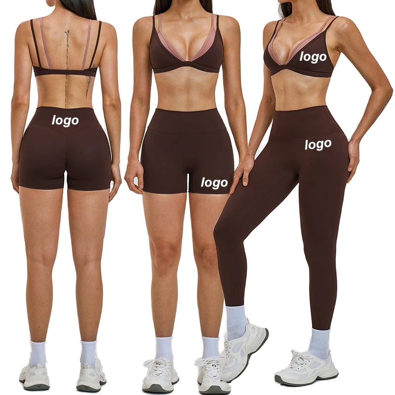 Sportswear Yoga Gym Fitness Workout Set For Women Bra Shorts Leggings 3 Pieces Outfits Summer Clothing Ropa Deportiva Mujer