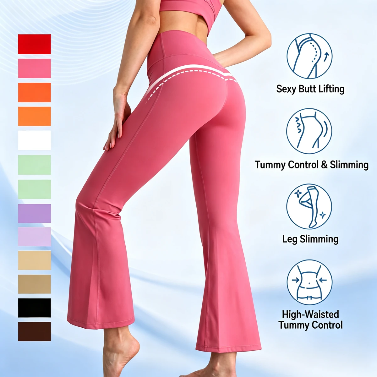 High Waist Elastic Waist Flare Yoga Pants Tummy Control Butt Lifting Slim Fit Breathable Stretchy for Workout Casual Use