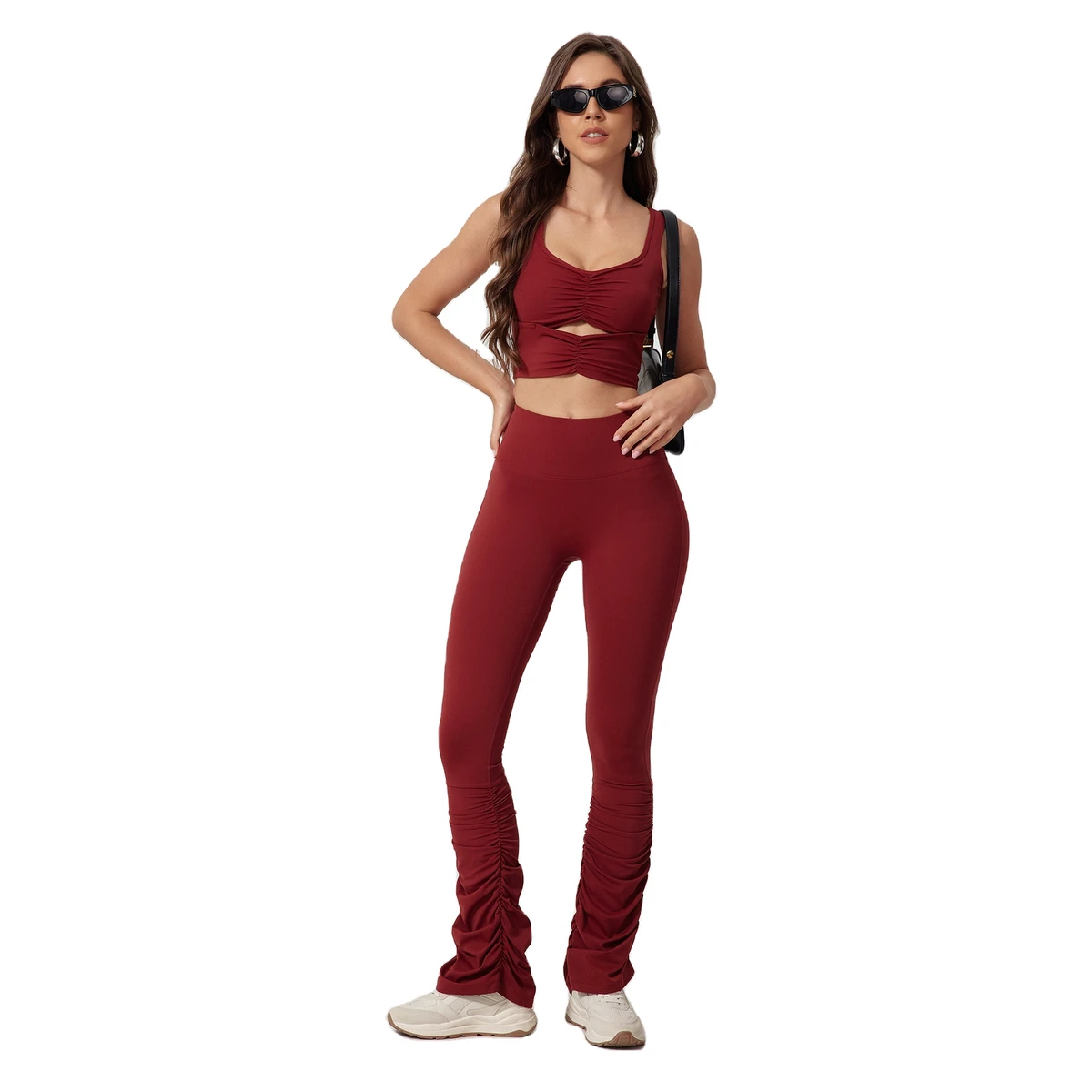 New Fashion High Quality Hollow Out Design High Waist Tummy Control Active Wear Workout 2 Piece Yoga Sets