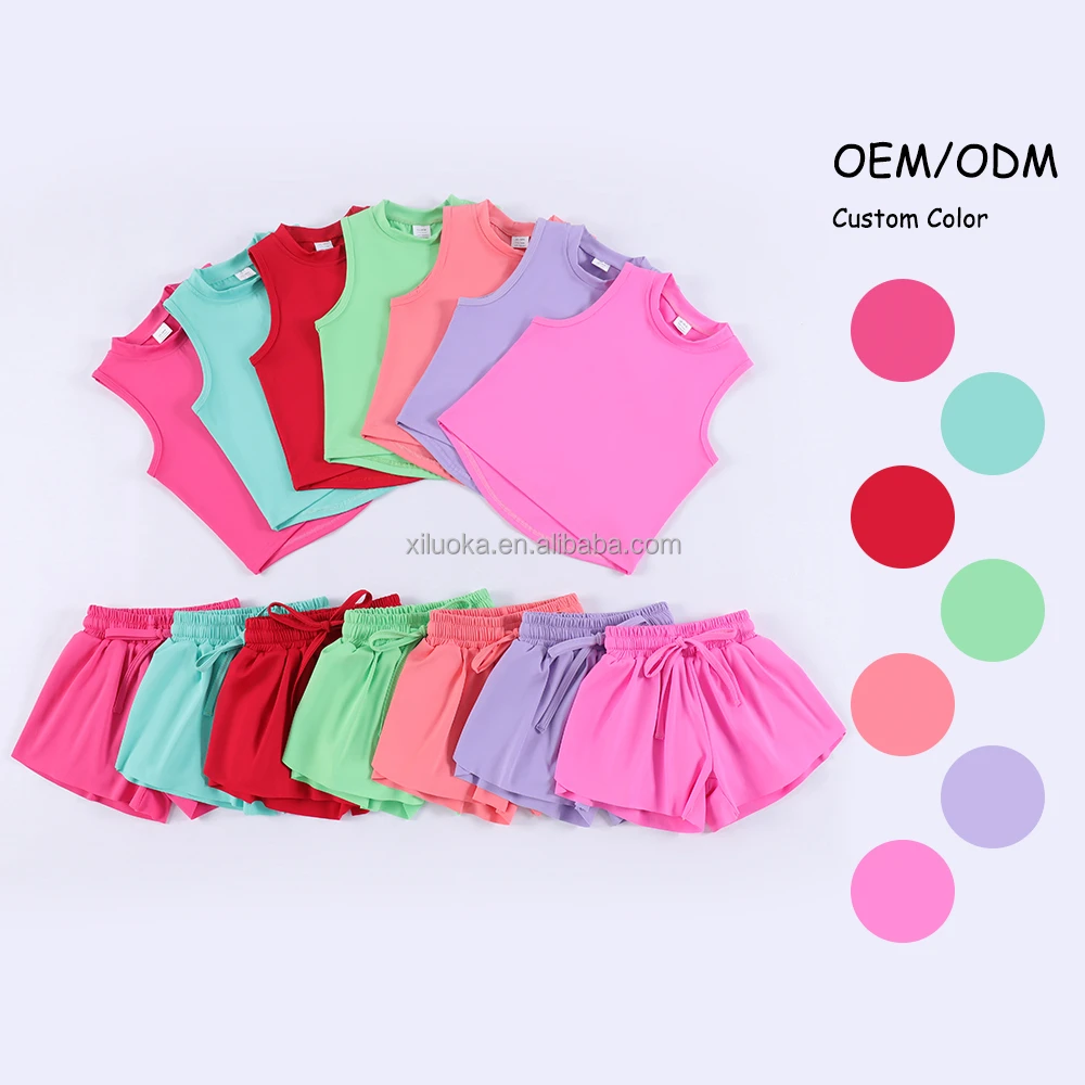 Solid Color Baby Tank Butterfly Shorts Two Pieces Set New Arrival Kids Yoga Outfits Sleeveless Youth Girls Tennis Gym Wear