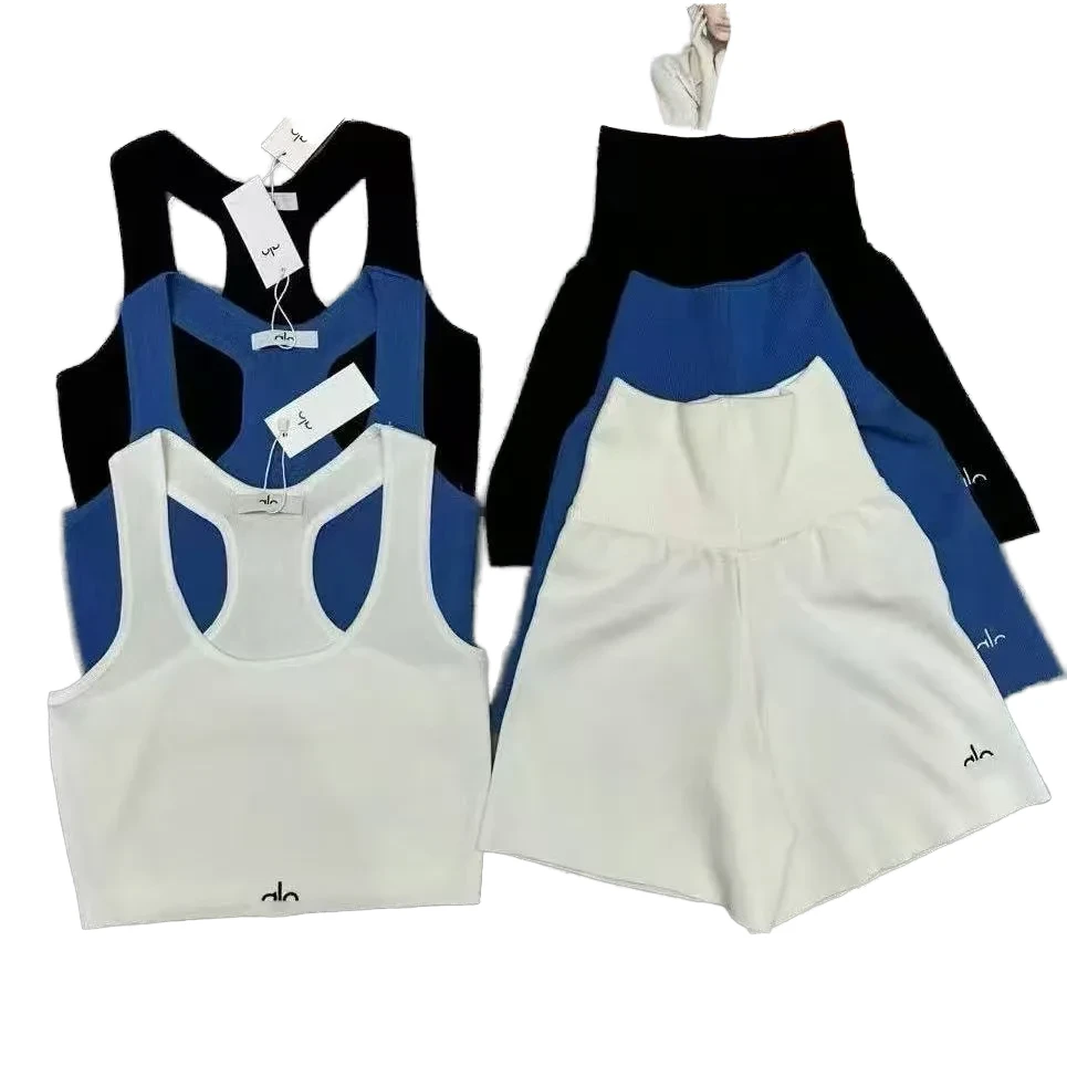 Yoga Workout Bra Reversible Breathable Solid Front Logo High-waisted Fitness Shorts Two-piece Fitness Set for Women