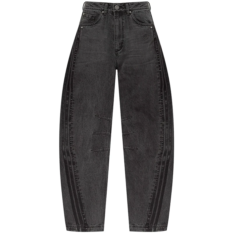 Super Baggy Tapered Fit Pleated Women's Jeans Breathable Mid Rise Vintage Wash Black Casual Styling Waist Ladies' Denim Trousers