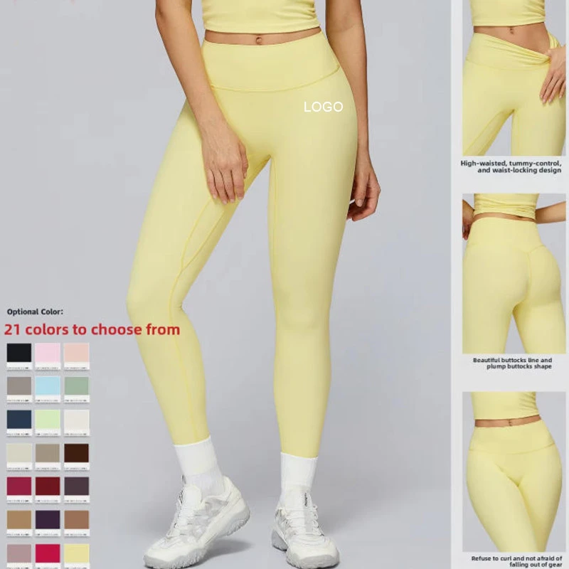High-Waisted Butt-Lifting Wrinkle-Resistant Solid Spandex/Nylon Fleece Yoga Pants Women Workout Quick-Dry Slimming Tight