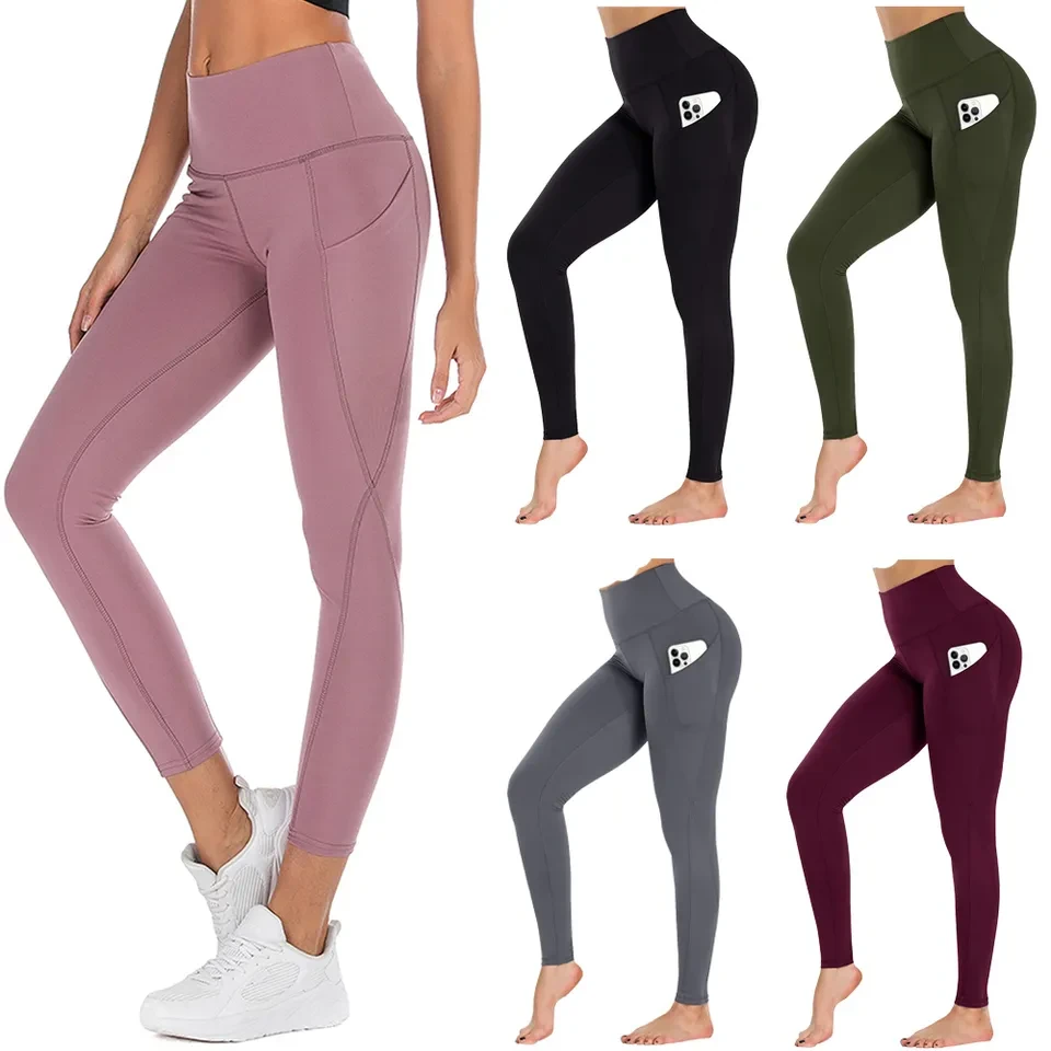 4 Way Stretch Tummy Control Women High Waisted Elastic Waist Super Soft Breathable Print Leggings Fitness Yoga Pants Pockets