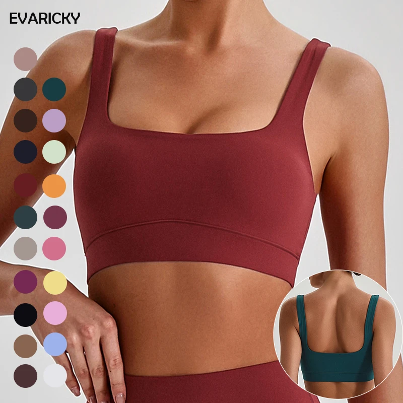 EVARICKY Womens High Support Breathable Yoga Top Gym Wear High Quality Nylon Outdoor U Neck Fitness Workout Sports Bra for Women