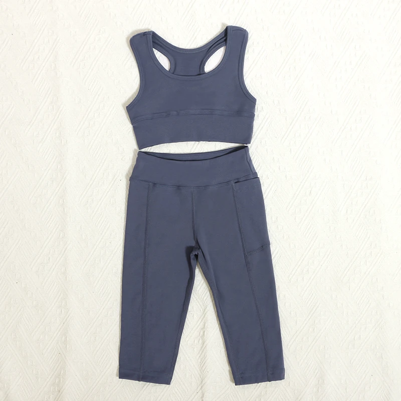 Kid Activewear Set Toddler Girl Racerback Solid Breathable Lightweight Plus Size Crop Top and High Waist Capri Pants