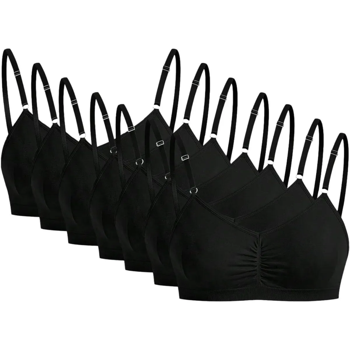 FOXA Women's 7 Pack Wireless Bralettes Seamless Adjustable Strap Sports Bras Yoga Activewear Black