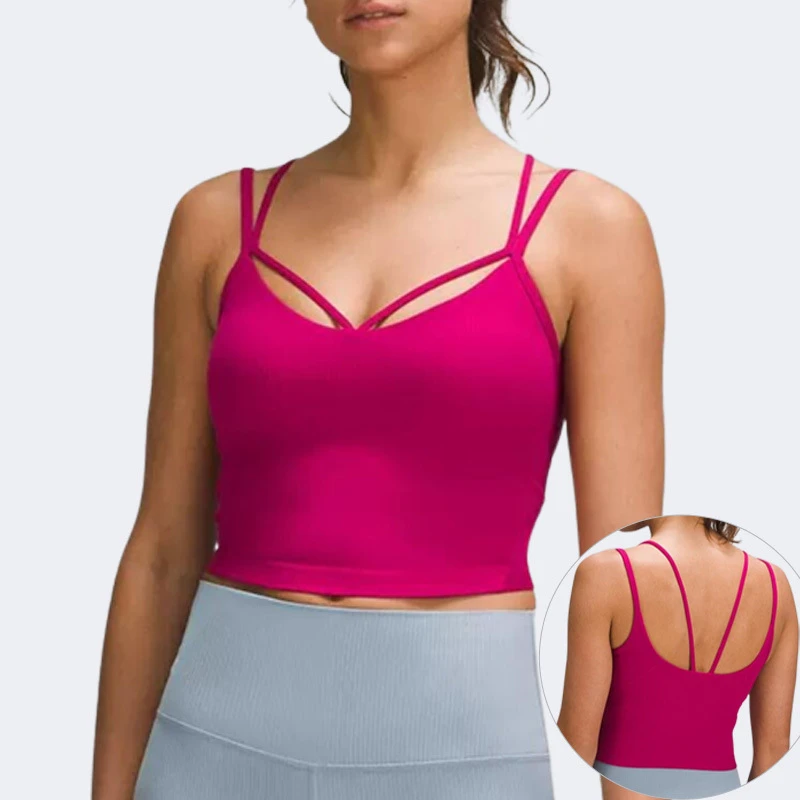 High Elastic Breathable Quick Dry Fitness Sports Crop Top Crisscross Straps Medium Support Spring Summer Sexy Anti-Shock