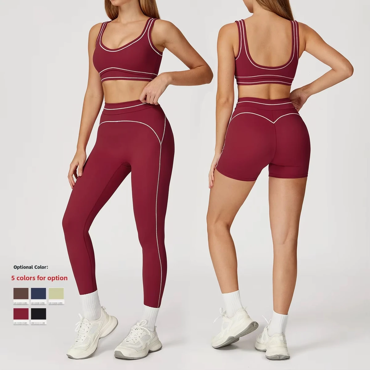 TongJoes Solid Brushed Breathable Yoga Set Double Layer Straps High Waist Elastic Waist High-End Women Running Exercise Front