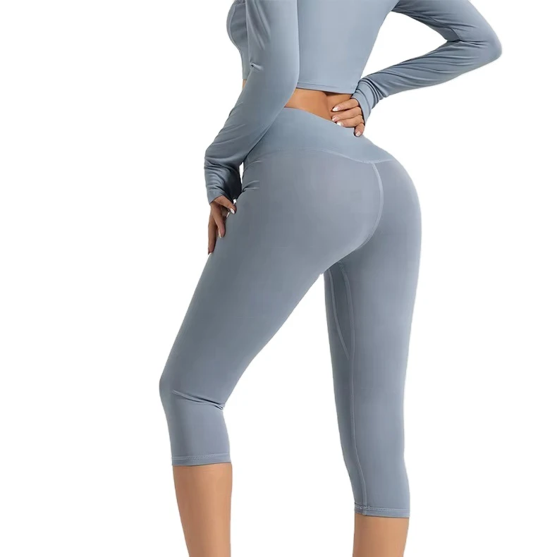 High-Waist Elastic Yoga Sports Tights with Hip-Lifting Feature Four-way Stretch Lightweight for Outdoor Spandex Material