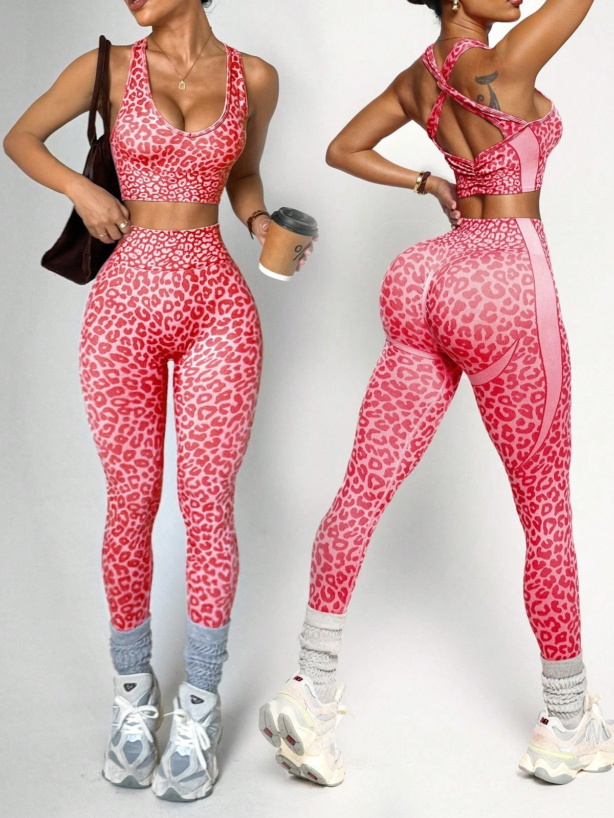 2026 Hot Selling Custom Leopard Seamless Sexy Cut Out Scrunch Butt Gym Workout Yoga Leggings Sets for Women