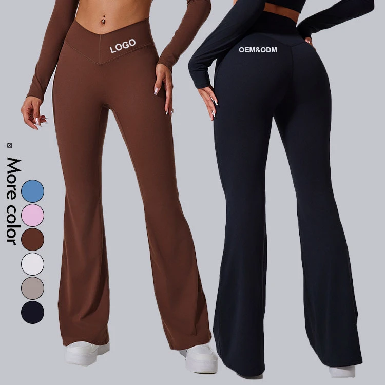 Women's High Waist Cross Flared Yoga Pants Mid Waist Sportswear for Running Training Gym Workout Athletic Fitness Legging