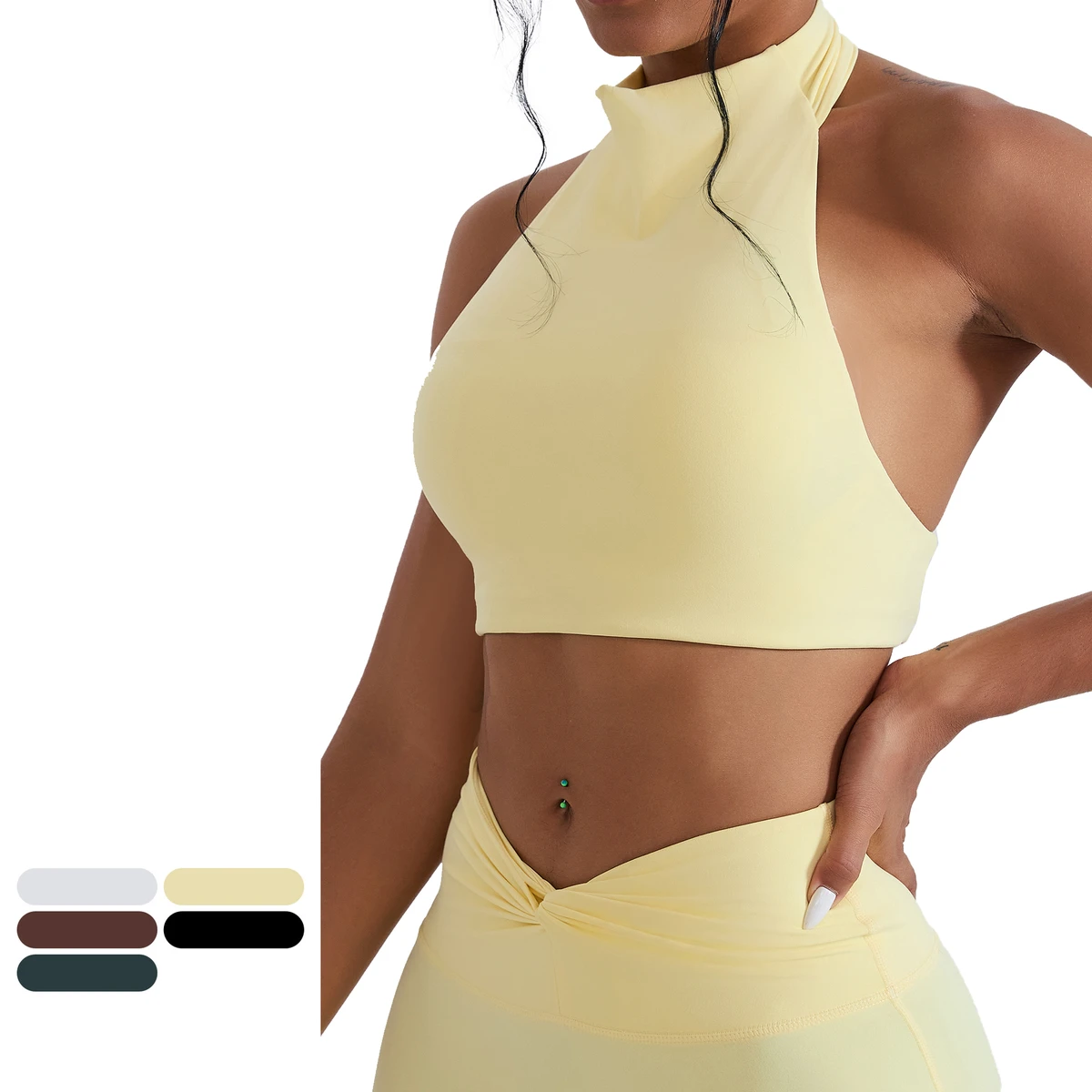 High Neck Naked Feeling Yoga Tank Top Women Padded Sports Bra Casual Fitness Tight Workout Yoga Top