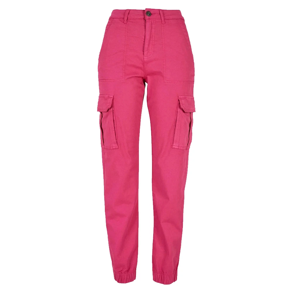 Ladies Stylish Custom Summer Cargo Pants Washed Mid Flat Front Elastic Waist Breathable Polyester/Cotton Baggy Pockets