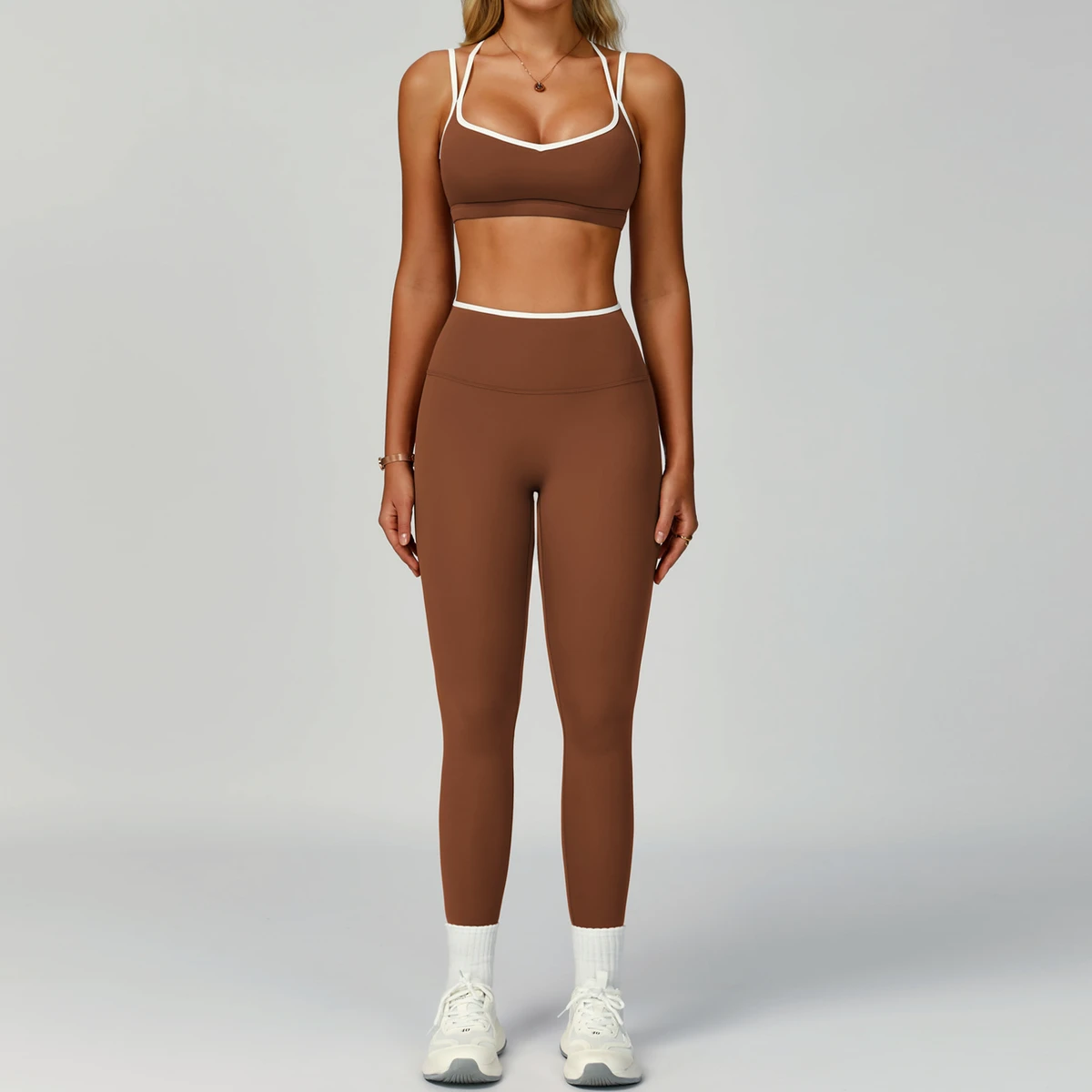 Sexy Open Back Yoga Set Women Contrast Piping Buttery Soft 2 Piece Workout Set Aesthetic Gym Fitness Activewear Outfits