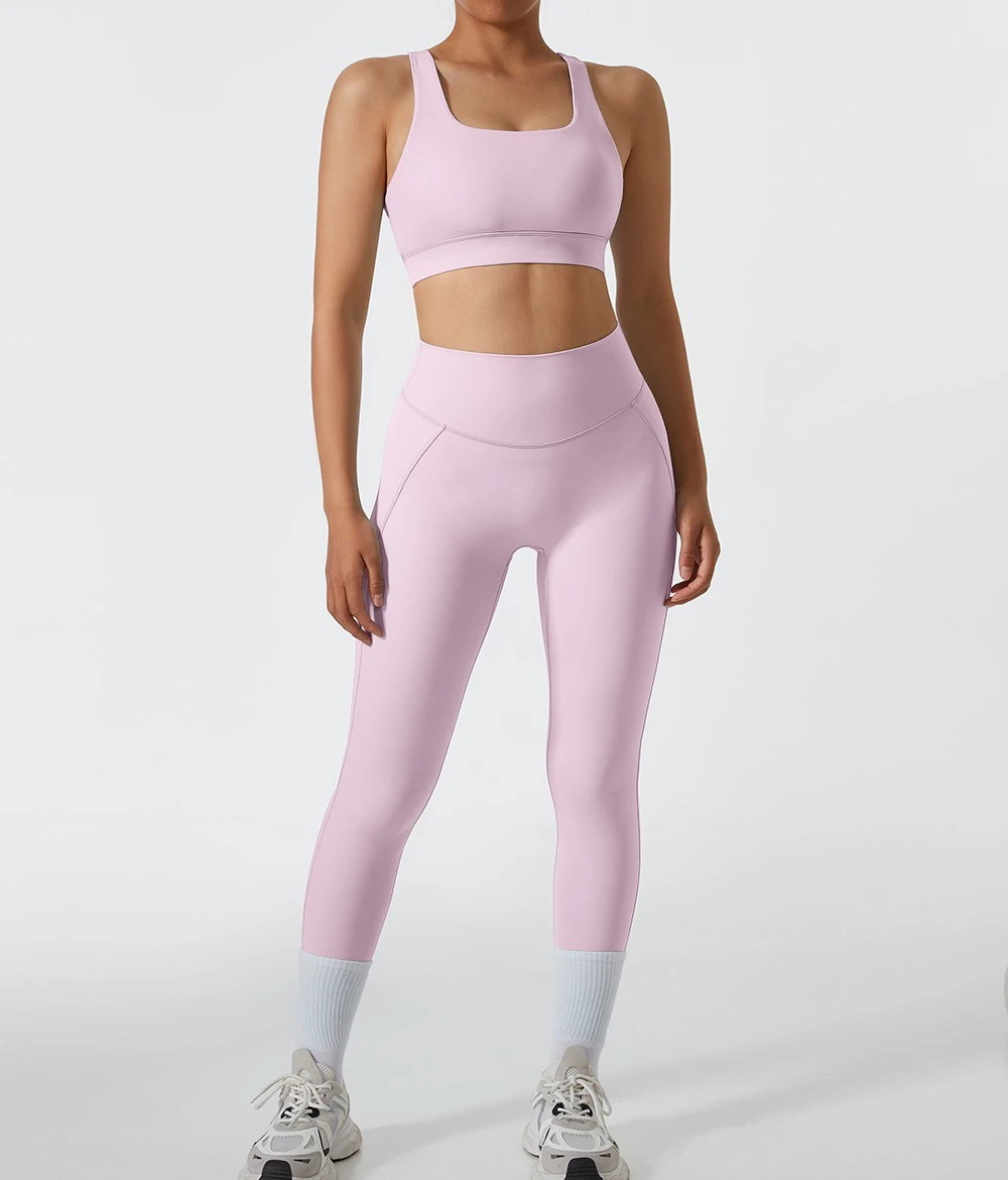 Low Cut Backless Plus Size Sports Bra Legging Set Women Fitness Yoga Comfortable Four-Way Stretch Gym Wear Two Piece Activewear