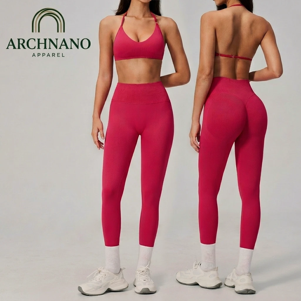 OEM/ODM Service Summer Seamless Solid 2 Piece Women's Halter Neck Backless Slim Fit Yoga Set Quick-drying Fitness Running Wear
