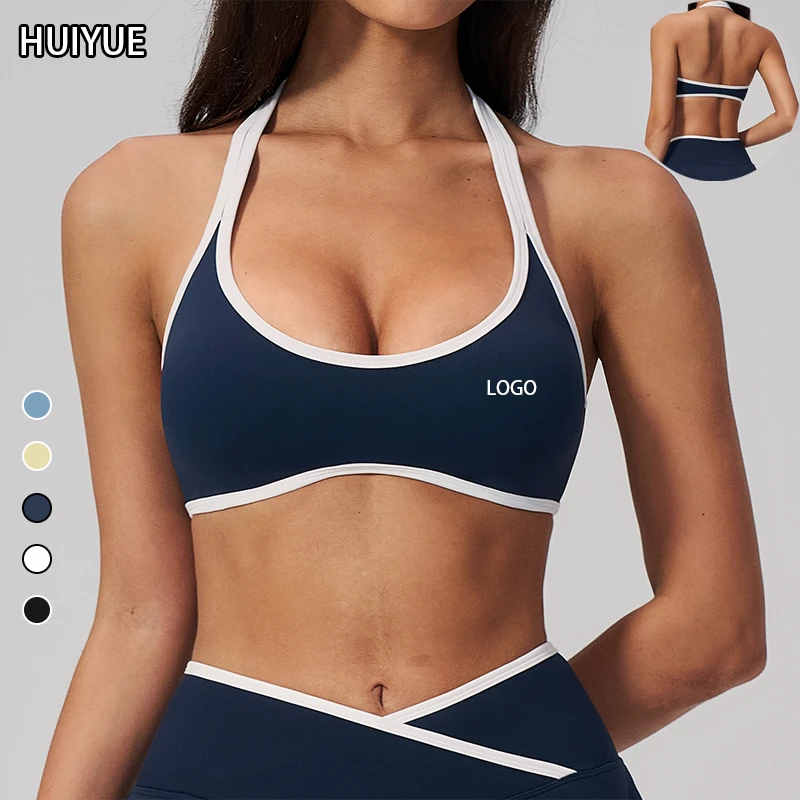 Wholesale Women Soft Adjustable Thin Straps Padded Yoga Top Basic Wireless Micro Sports Yoga Bra Color Block Sports Bra