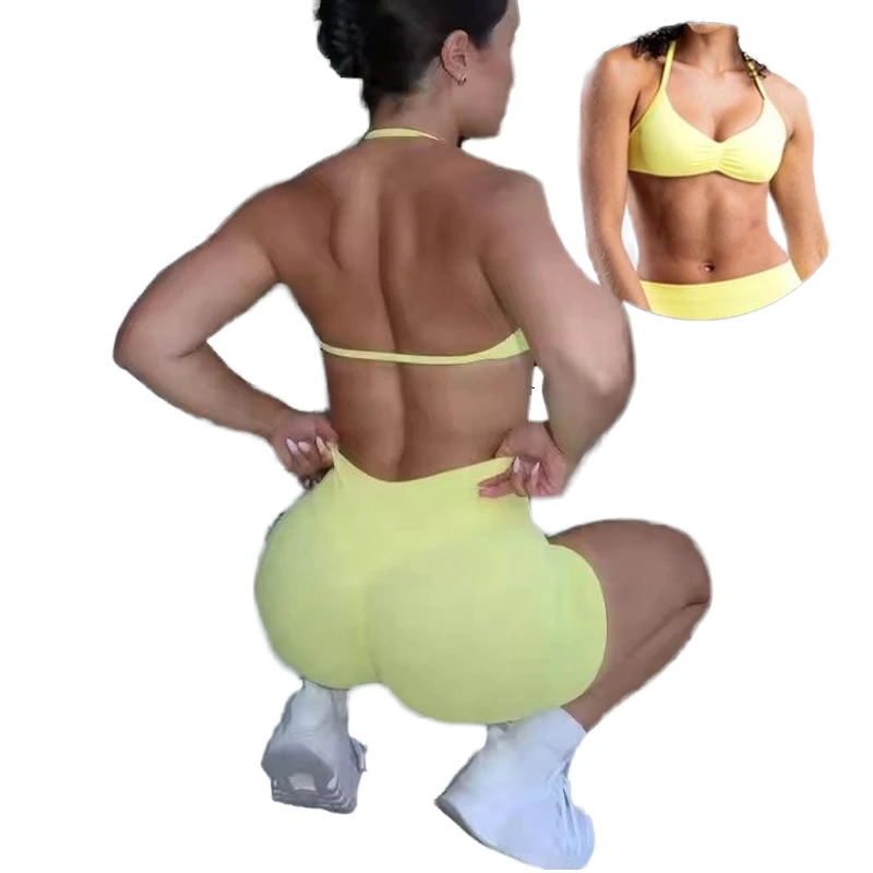 Wholesale Ladies Solid Tights High Quality Athletic Gym Fitness Workout Set Breathable Seamless Sportswear Yoga Suit Front Plus