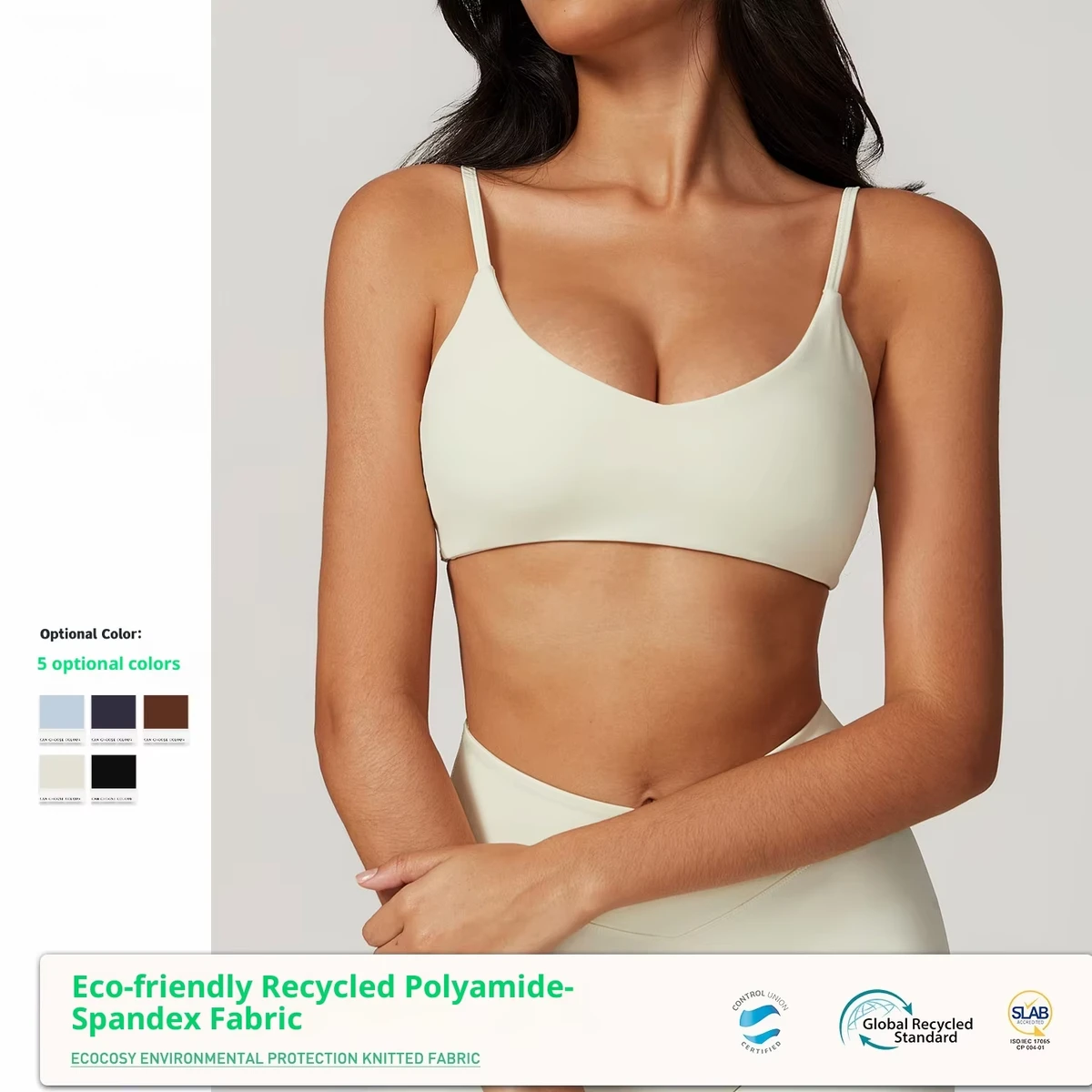 Eco-friendly Recycled Quick-dry High Support V-neck Backless Yoga Sports Bra for Running Fitness Spandex/Nylon Bra