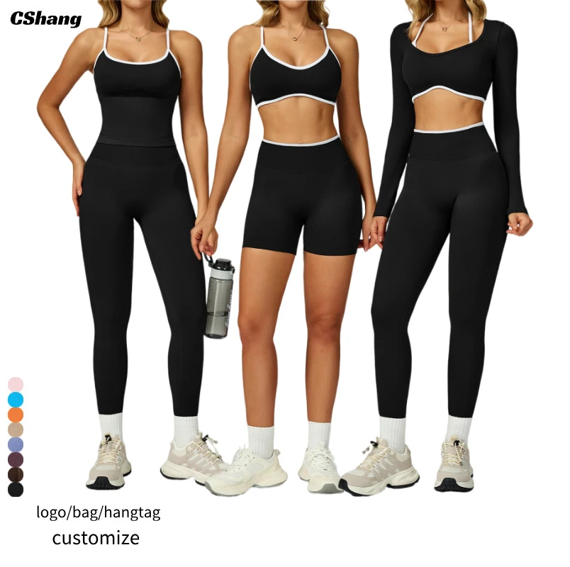 Women's 5-Piece Sports Fitness Set Quick Dry Yoga Top & Leggings High Waist Four-Way Stretch Gym Wear