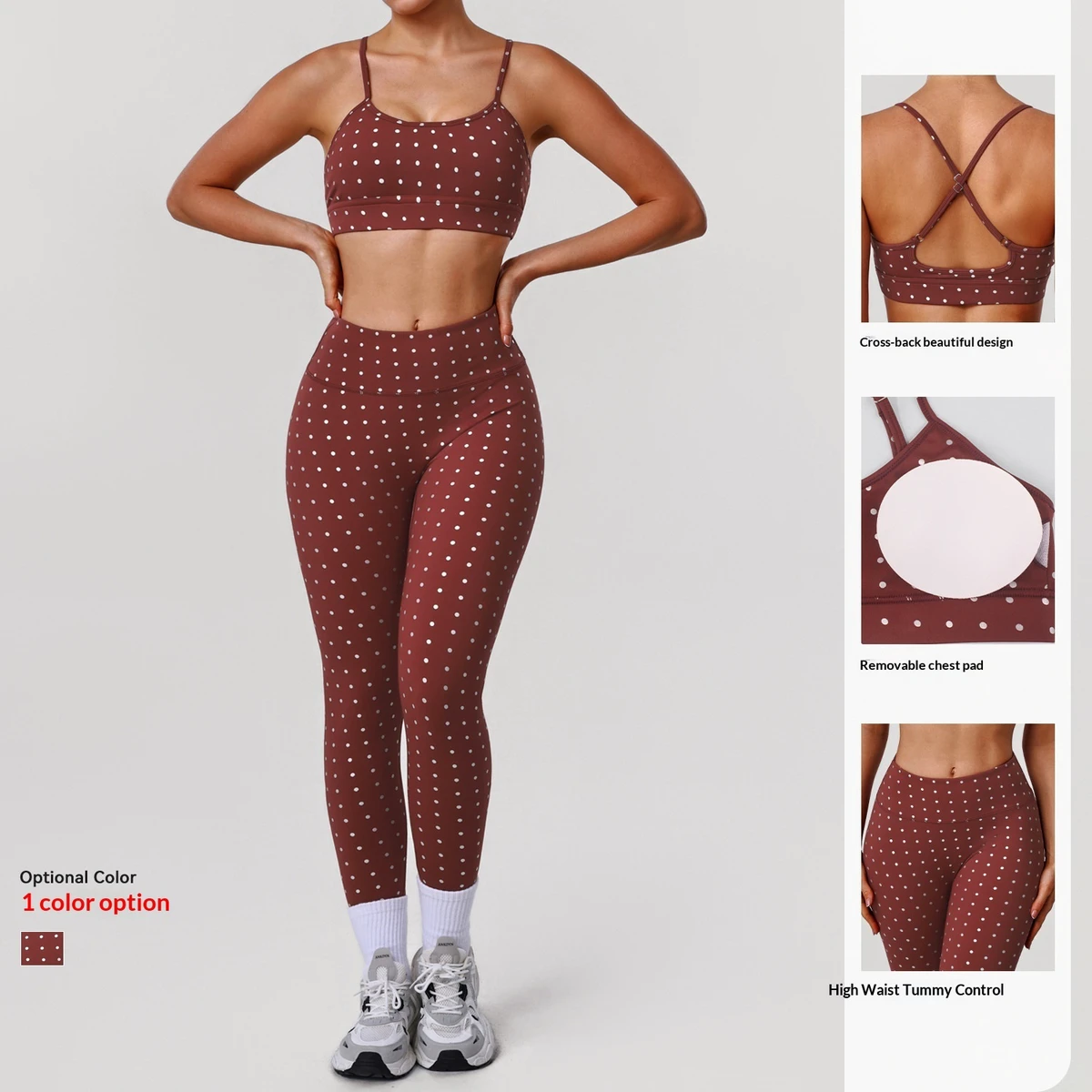 New Style Dot Printed Breathable Yoga Suit High Elastic Tight Pants Push-up Sports Bra 2-Piece Set Fitness Women