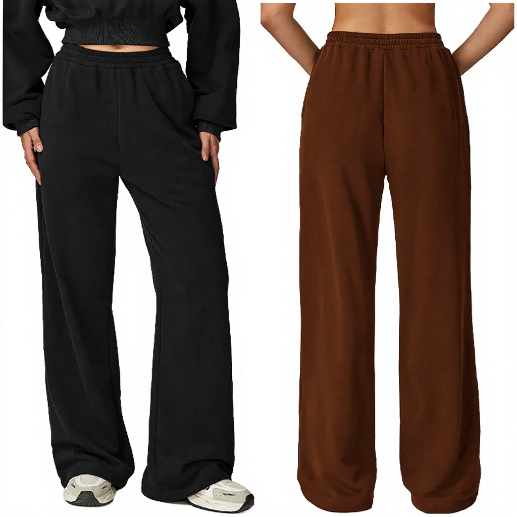 Women's Spring New Fashionable 100% Cotton Straight Baggy Pants Drawstring Closure Casual Loose Fit Full-Length Mid/Low Waist