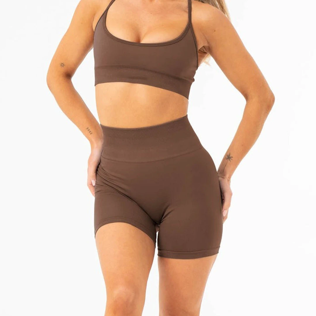 Customized Logo Solid Seamless Breathable Yoga Shorts Women High Waist Butt Scrunch Workout Gym Quick Dry Fitness Shorts