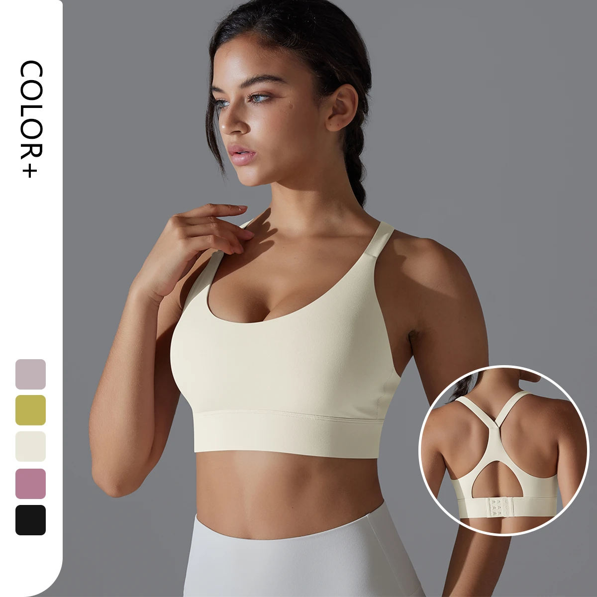 Hot Selling Lightweight Simple Breathable Four-Way Stretch Gym Fitness Seamless Cross Back Medium Support Yoga Sports Bra